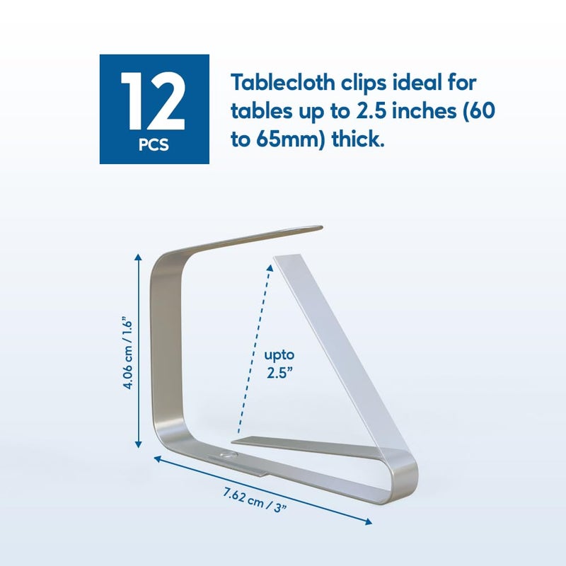 ProTensils 12Pcs Picnic Tablecloth Clips for Outdoor Tables - Stainless Steel Large Table Cloth Clip, Fits for 2.5â€ Thick Tables, Metal Clamps for Picnic Table Clips, Dining Table Cloth Holder - Image 2